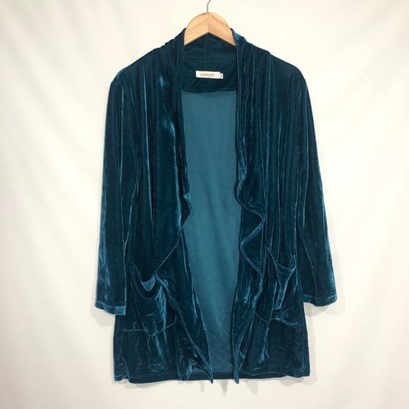 New Amaryllis Velvet Drape Open Front Cardigan - Picture 3 of 12